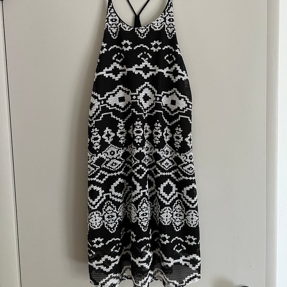 Black and White Racerback Crochet Style Mini Dress